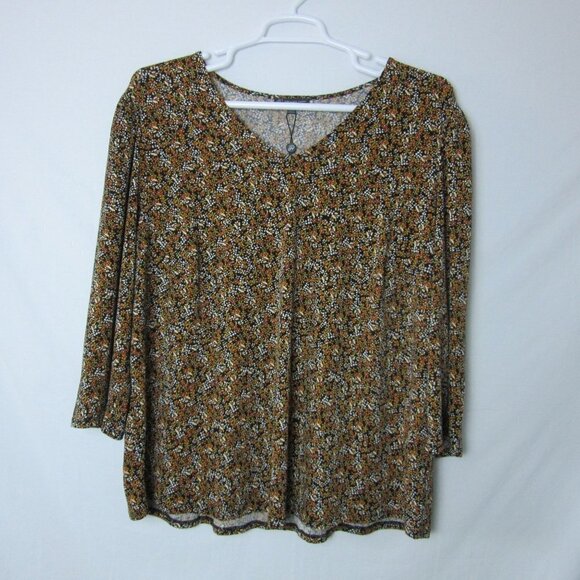 Adrianna Papell Shirred Shoulder V-Neck Sunflower Top NWT Womens Plus 3x - Picture 1 of 6